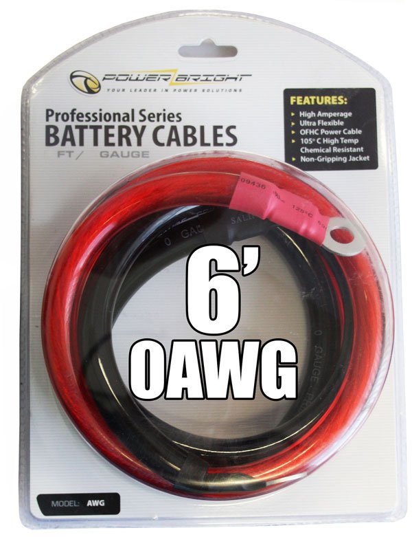 0AWG6 - 0 Gauge 6 Ft Battery Cables - Power Bright - Inverters, Voltage  Converters & Transformers